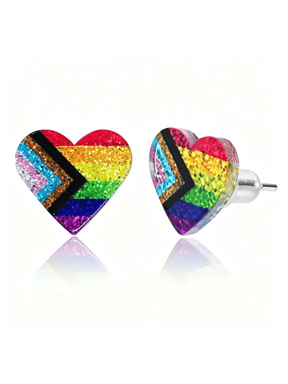 Lgbtq+ Rainbow Heart Pride Earrings for Women Men Acrylic Lgbt Progress Flag Heart Earrings Bisexual Trans Nonbinary Lesbian Pansexual Rainbow Pride Jewelry Accessories