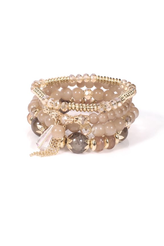 Light brown color bead bracelet crystal bracelet 4-piece set