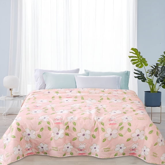 DESIGNICE Lightweight Summer Quilt Twin Breathable Soft Cooling Quilt for Bed Sofa Travel Floral Print Machine Washable for All Ages 3.3×4.9FT