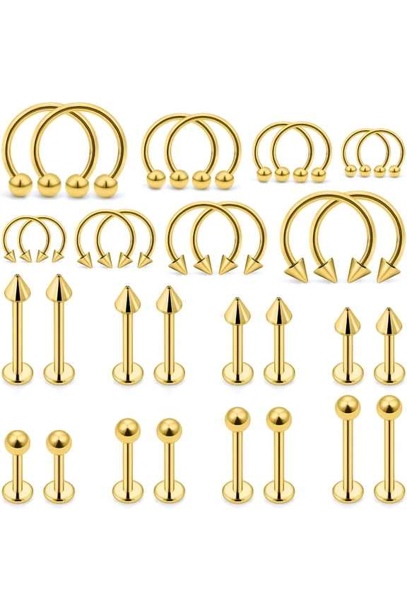 Lip Rings 32Pcs Labret Jewelry Lip Barbell Ring Snake Bite Piercing Jewelry 16G Helix Earring Daith Tragus Cartilage Studs Surgical Steel Piercing Jewelry for Women Men