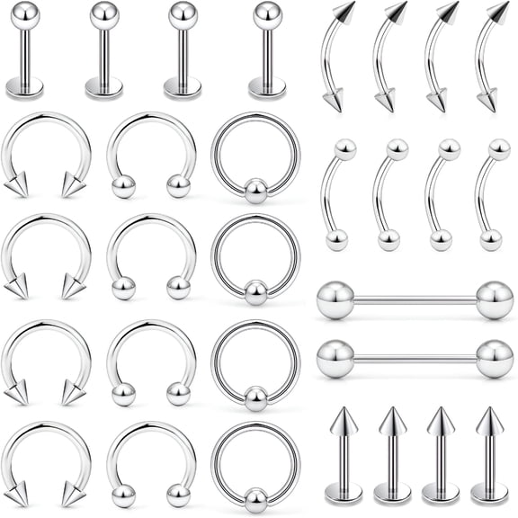 DESIGNICE Lip Rings Surgical Steel Snake Bite Jewelry 16G Vertical Labret Lip Jewelry Monroe Eyebrow Piercing for Women Men 8mm-10mm 16g,30pcs,8mm bar