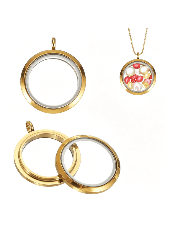 Living Memory Locket Charm, Round Pendants Stainless Steel Clear Glass Photo Charm for Women Necklace Clear Glass Clear Locket