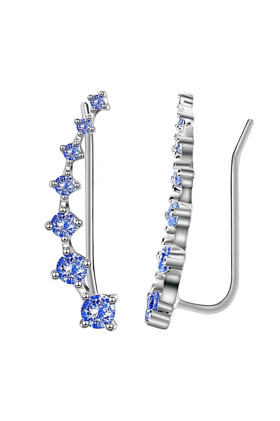 Long Bar Ear Cuff Climber CZ Stud Earrings Silver Rose Gold