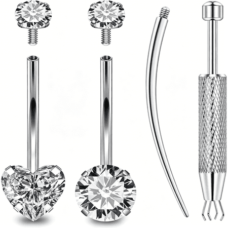 DESIGNICE Long&Extra Long Bar Belly Button Ring Internal Thread Hypoallergenic Surgical Stainless Steel 14Mm 16Mm 14 Gauge Navel Rings Cubic Zirconia Buuton Body Piercing Jewelry for Women Men