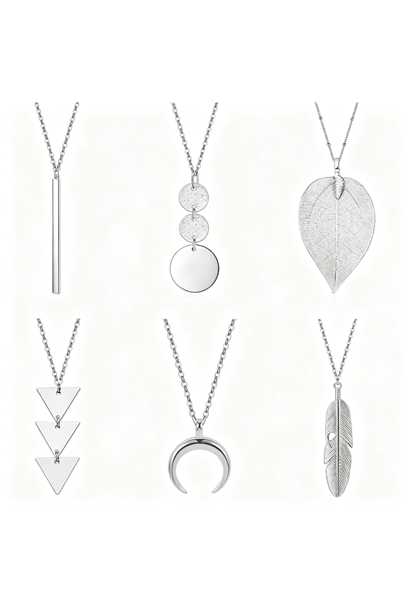 Long Necklaces for Women - Fashion Pendant Necklace Jewelry, Silver Bar Feather Circle Leaf Lock Tassel Y Necklace Jewelry Set for Girls Long Necklaces for Women