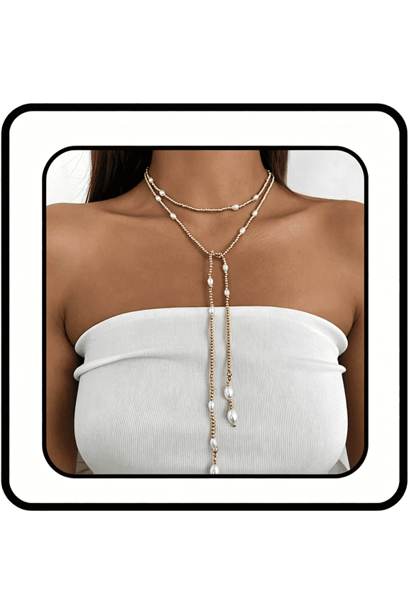 Long Wrap Necklaces for Women Dainty Layered Pearl Chain Necklace Turquoise Wrap Necklaces Long Lariat Necklace Statement Y-Shaped Beaded Choker Trendy Costume Jewelry Accessories