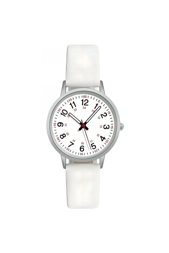 Luminous Digital Watch with Soft Faux Leather Strap 24 Hours Time Round Dial Quartz Watch Women Fashion Wrist Watch for Students Nurse Office Worker Christmas Birthday Gift