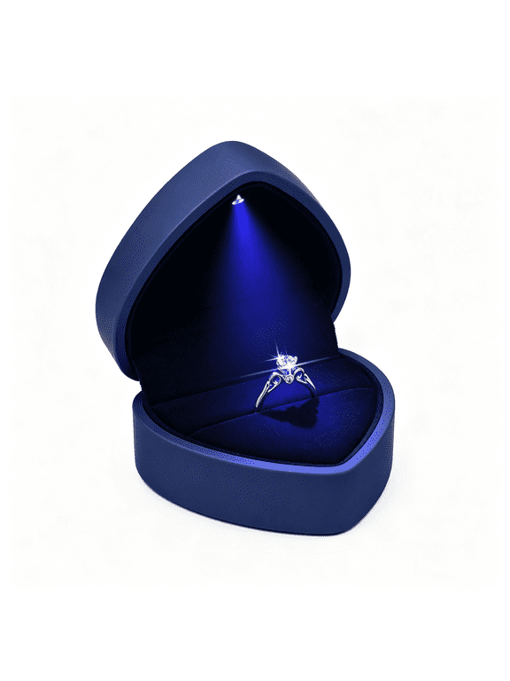Luxury Led Lighted Ring Box - Heart Shaped Elegant Blue Ring Case for Wedding Rings, Perfect for Engagement, Proposal, Anniversary, Ceremony, and Gift Giving