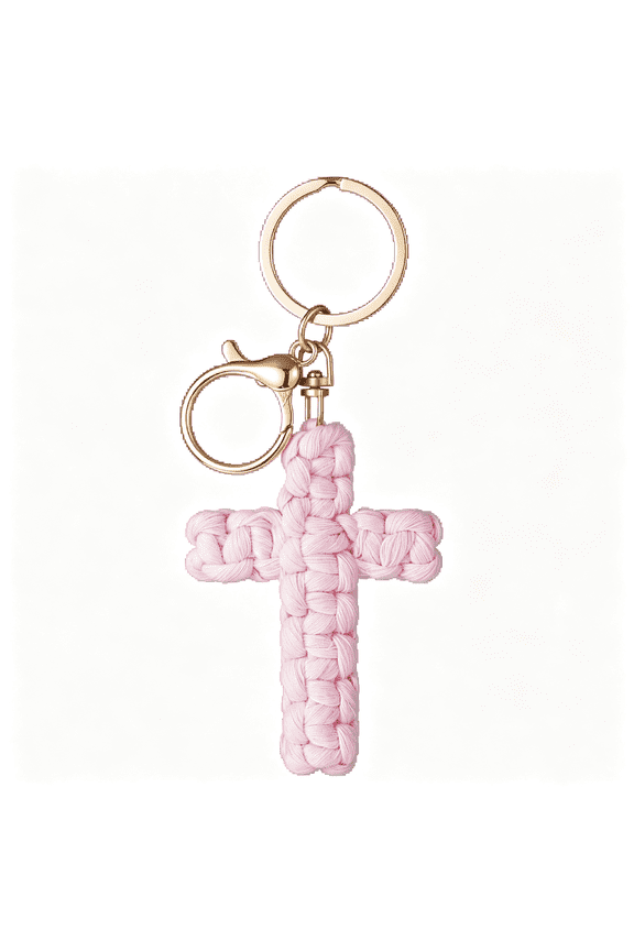 Macrame Cross Keychain,Jesus Key Chain Christian Car Accessories Handmade Soft Cross Keychain Boho Decor for Women Men Gifts Boho Cute Keychains for Women