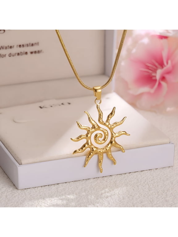 Magical Sun Pendant Necklace for Women, Dainty Sunburst Sunflower Charm Solar Pendant Necklace Elegant Statement Jewelry Gifts