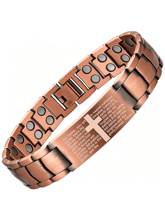 Magnetic Copper Bracelet for Men&Women,99% Pure Solid Copper with Magnets,Adjustable Clasp,Retro Cross Design,Perfect for Stylish Matching Durable Bracelets