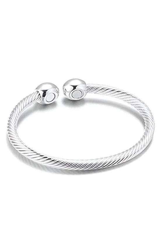 Magnetic Copper Bracelet Men Women Therapy Arthritis Energy Healing Bangle Gift Silver Bracelet for Men-Silver