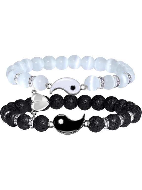 Magnetic Heart Bracelets for Couples Gift, Matching Couple Bracelets for Boyfriend Girlfriend Jewelry, His and Hers Yin Yang Long Distance Relationship Bracelet as Birthday Gifts for Her