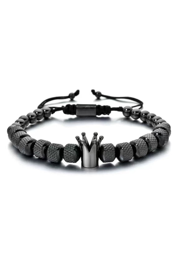 to My Man,Straighten Your Crown Bracelet,Adjustable Mens Bracelet for Husband Dad Boyfriend,Stainless Steel Crown Bead Braided Bracelets,Gifts for Men