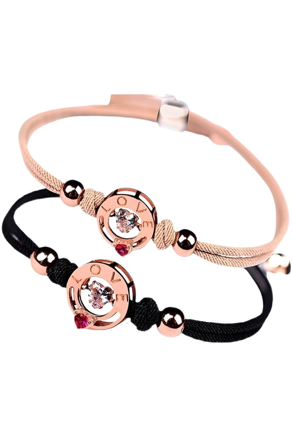 Matching Couples Bracelets with Vibration Feedback - Touch Connection Wristbands for Boyfriend and Girlfriend, Adjustable Braided Rope Jewelry for Long Distance Relationships