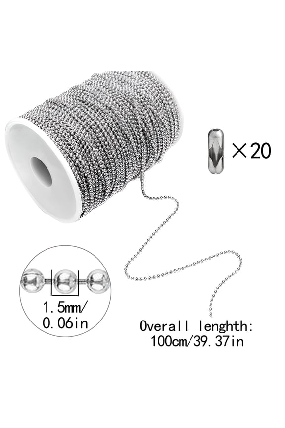 Materials To Make Jewelry Ball Bead Chain Stainless Steel 33Ft/10M Beaded Dog Chain Necklace Chains for Jewelry Making DIY Crafts Silver Metal Small Bead Chain Roll