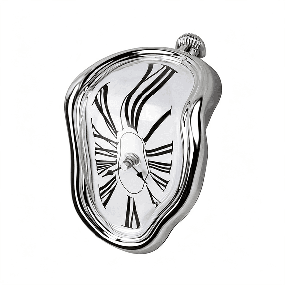 DESIGNICE Melting Clock Dali Melted Clock Gift Decor Art Inspired Wall Clock Twisted Shelf Hanging Surrealist for Decorative Shop Office Home Desk Roman Silve