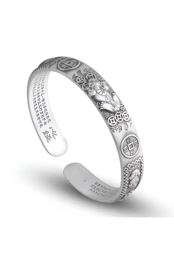 Men 925 Sterling Silver Lucky & Wealth Vintage Bracelet Bangle Open Cuff Jewelry Sterling Silver Bracelet