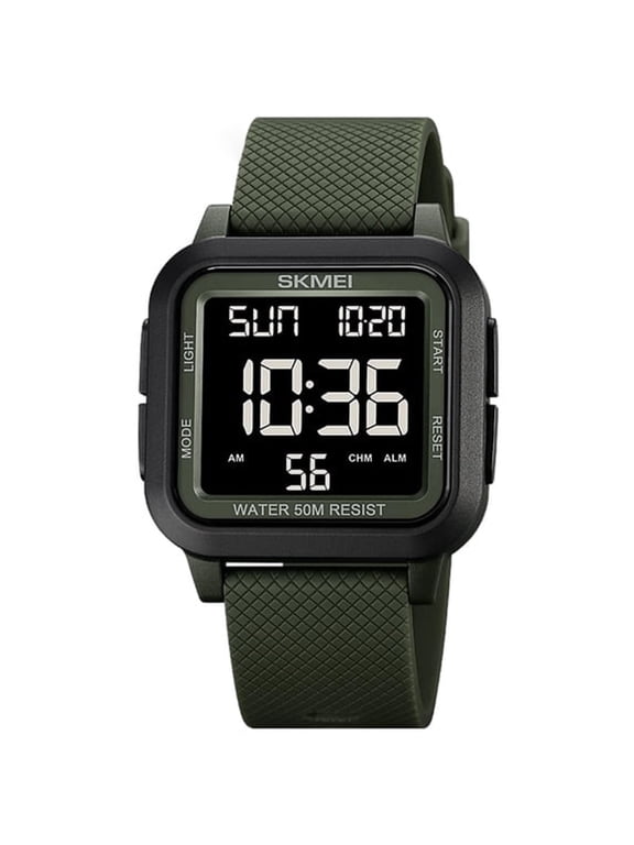Men Digital Sports Watch Ultra-Thin Large Face Waterproof Wrist Watches for Men with Stopwatch Countdown Timer Alarm Function Dual Time Led Back Light