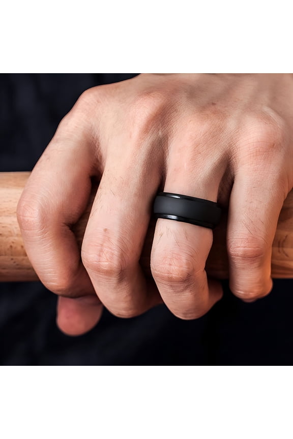 Men Personality Metallic Silicone Wedding Rings, Silicone Rings Men Silicone Rubber Wedding Bands for Men Size 7 8 9 10 11 12 13, 1 Pack