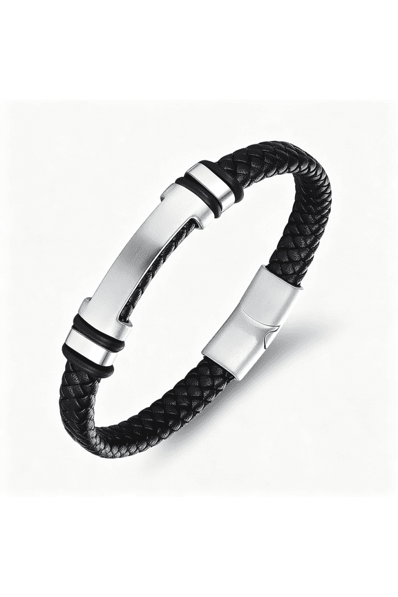MenS Braided Leather Stainless Steel Bracelet with Magnetic Clasp,Tiger Eye Natural Stone and Lava Rock Beads-Gift for Men