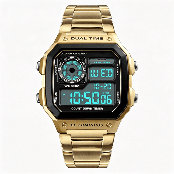 DESIGNICE Men'S Digital Multi-Function Watches Dual Time Alarm Stopwatch Countdown Backlight Waterproof Watch Calculator Watch