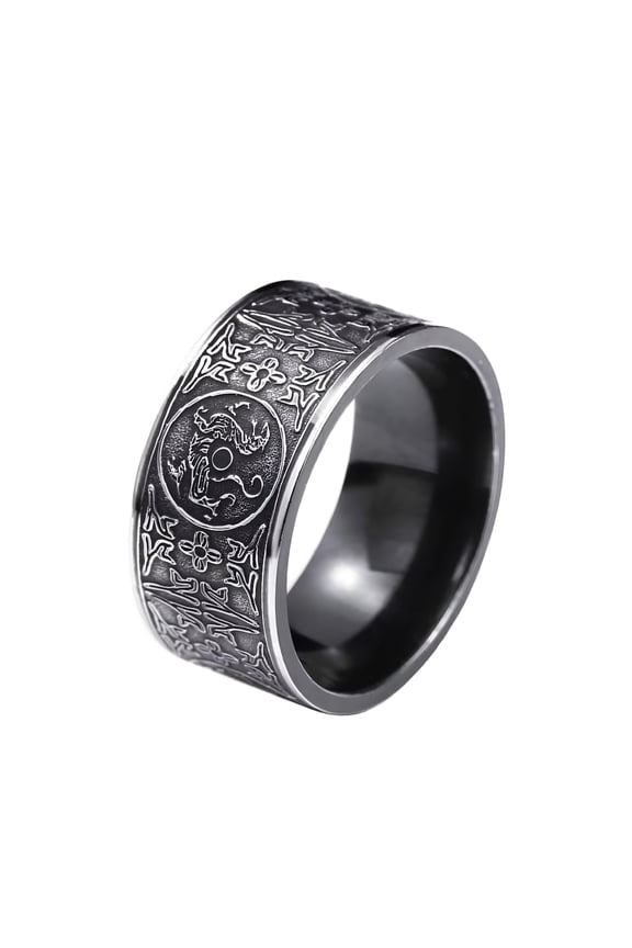 Men'S Stainless Steel Dragon Ring Cool Ancient Guardian Beast Goth Rings Band White Tiger, Suzaku, Basalt Black Size 12