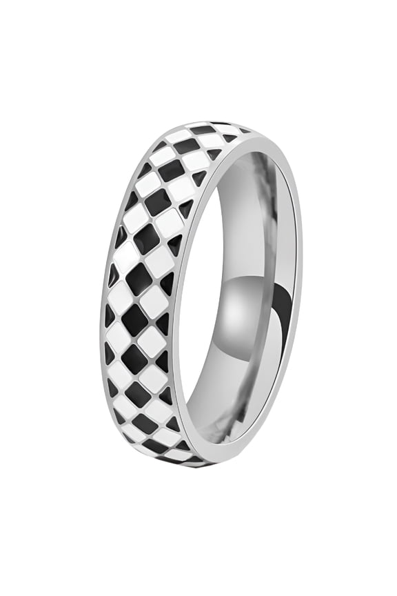 Men'S Stainless Steel Light Luxury Rhombic Checker Individual Trends Ring Mens Rings Stainless Steel Silver Size 10