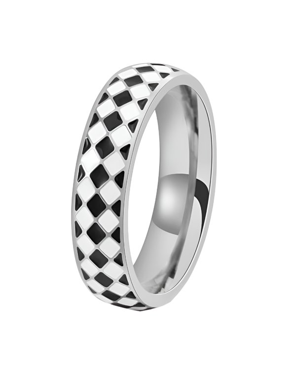 Men'S Stainless Steel Light Luxury Rhombic Checker Individual Trends Ring Mens Rings Stainless Steel Silver Size 10