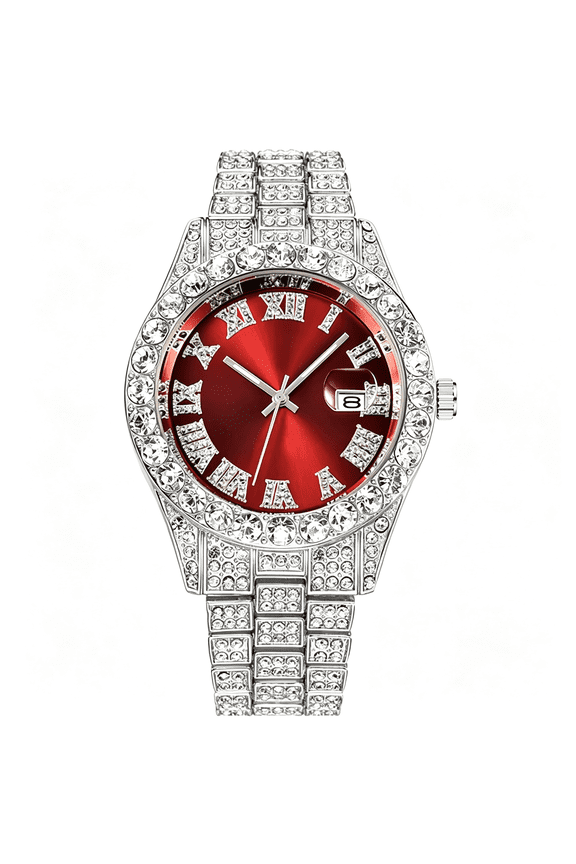 Men'S Watch Fashion Crystal Rhinestone Quartz Analog Watch Iced-Out Bracelet Wrist Watch Iced-Out Watch