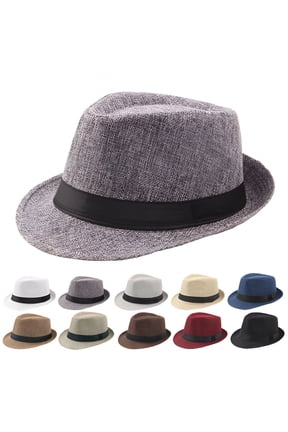 Men Solid Color Wide Brim Fedora Felt Hat Panama Cap Boater Summer Beach Sunhat