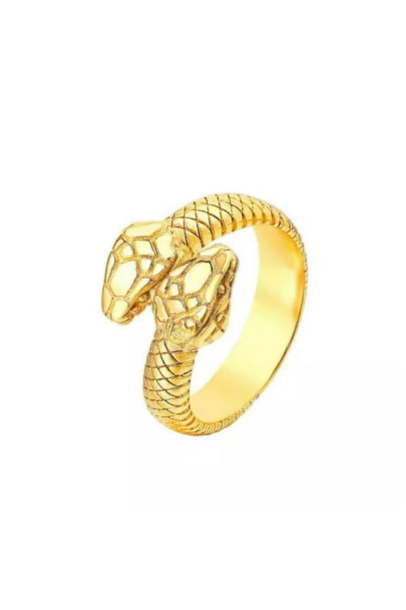 Men Women Double Snake Head Loop Animal Statement Stainless Steel Ring Snake Rings for Women Gothic Rings Size 6-12