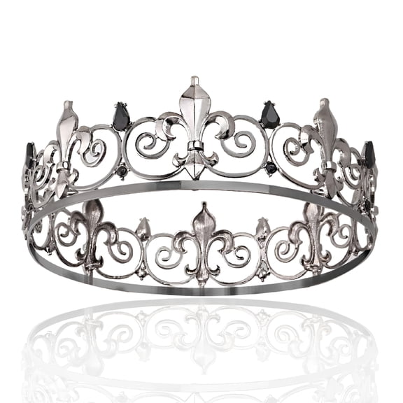 DESIGNICE Men's Black Metal Crown with White Rhinestones, 6.3 Inch King Tiara for Cosplay, Prom, Wedding, and Halloween Party