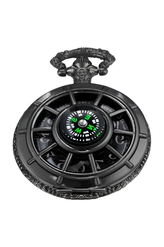 Men's Hollow Compass Pocket Watch, Arabic Dial Quartz Watch with