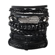 DESIGNICE Mens Leather Punk Rock Bracelet, Braided for Men and Women, Adjustable Black Emo Punk Jewelry
