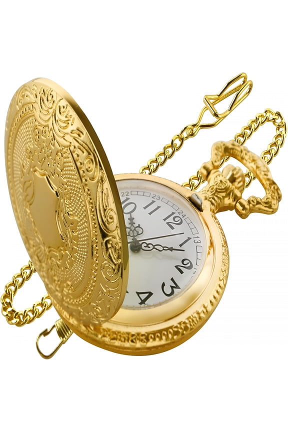 Men's Pocket Watch,Arabic Numeral Digital Scale Men's Quartz Pocket Watch,Quartz Pocket Watches with Chain