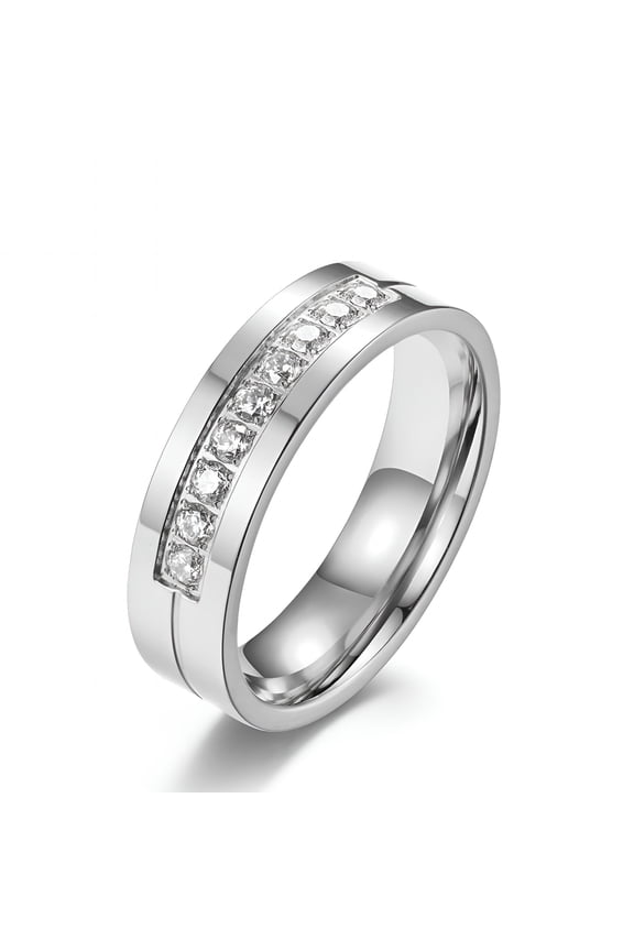 Men's Ring Stainless Steel Wedding Bands with Cubic Zirconia Ring for Men Women Size 5-11