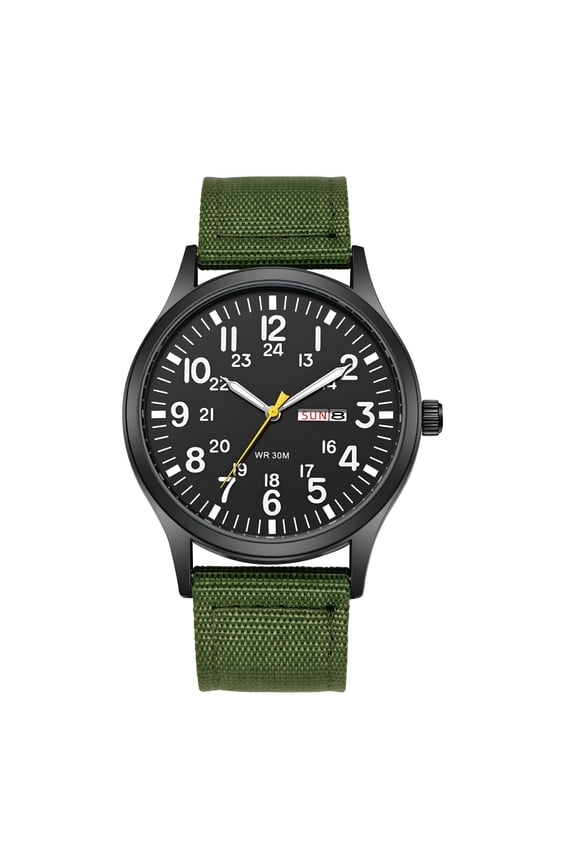 Men's Tactical Military Watch: Simple and Easy-to-Read Arabic Numerals 24-Hour Scale Luminous Hands Nylon Strap Big Dial Analog Quartz Watch - Date and Day Function