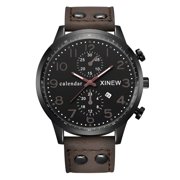 DESIGNICE Men's Watch Fashion Men Sports Date Analog Quartz Leather Stainless Steel Wrist Watch