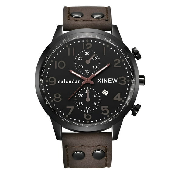 DESIGNICE Men's Watch Fashion Men Sports Date Analog Quartz Leather Stainless Steel Wrist Watch