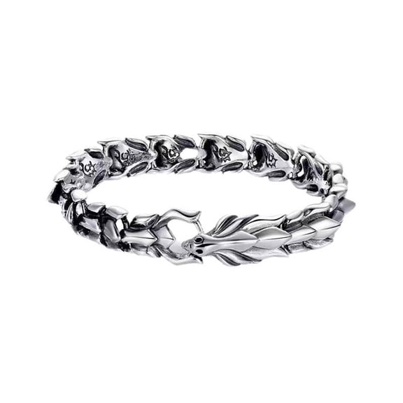 DESIGNICE Mens Bracelet,Dragon Scale Pattern Sterling Silver Bracelet for Men,Punk Hip-Hop Style Mens Silver Bracelet,Sliver,22cm