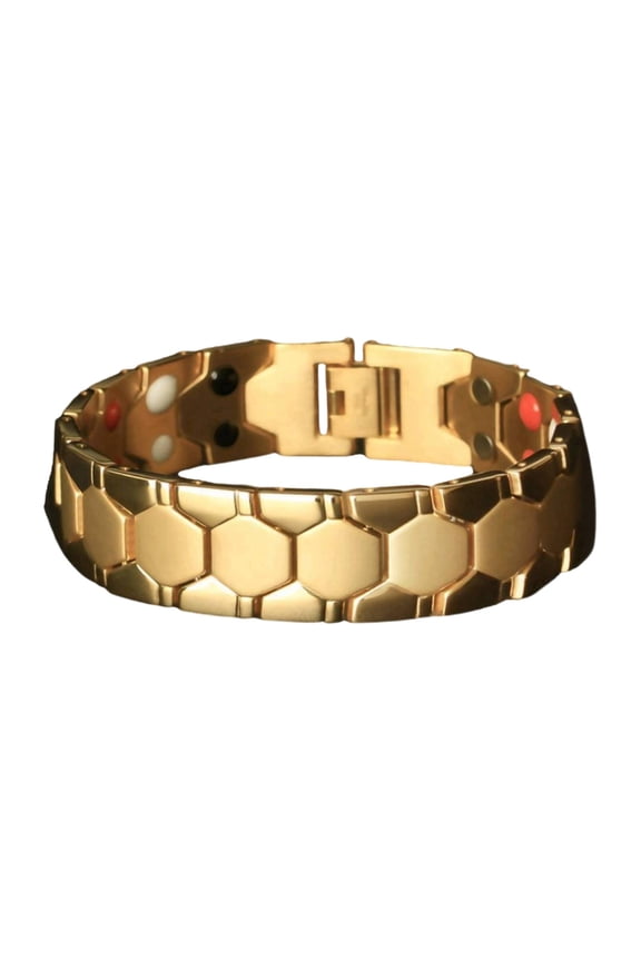 Mens Bracelet,Hexagonal Element Mens Jewelry,Magnet Function Health Care Pulseras Para Hombres,Gold