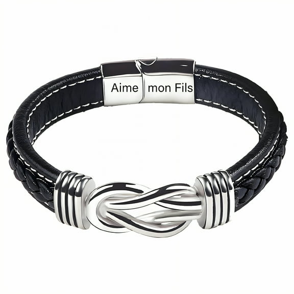 DESIGNICE Mens Bracelet,Skin-Kind Leather Bracelet for Men,Plated Coating Stainless Steel Bracelets for Men,Style1,19cm