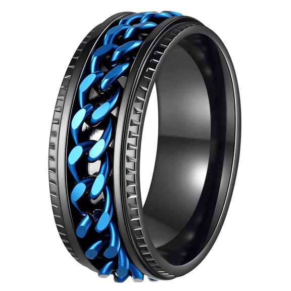 DESIGNICE Mens Fidget Rings Anxiety Spinner Ring for Men Chain Stress Ring Size 5-14,Stainless Steel Stress Relief Rings for Adult,Black/Blue/Silver/Gold Ring,Everyday Comfit Wear,Gift for Men
