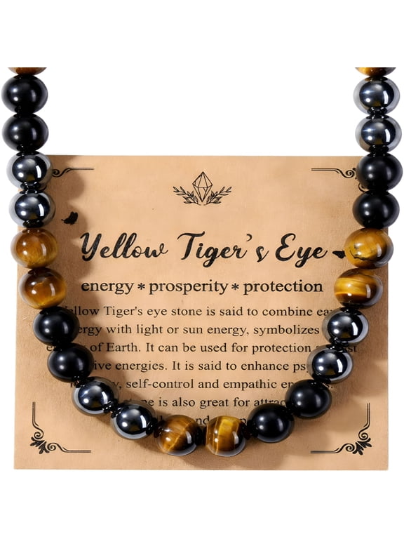 Mens Healing Crystal Black Obsidian Tigers Eye Hematite Beaded Necklace Jewelry Gifts for Men Stress Relief,Balance