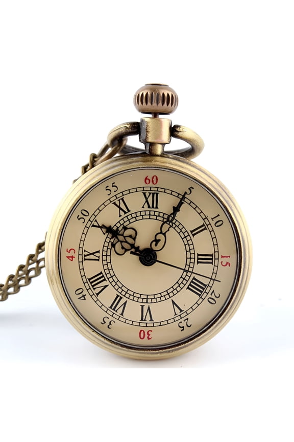 Mens Pocket Watch Mechanical White Brass Gold Vintage Chain