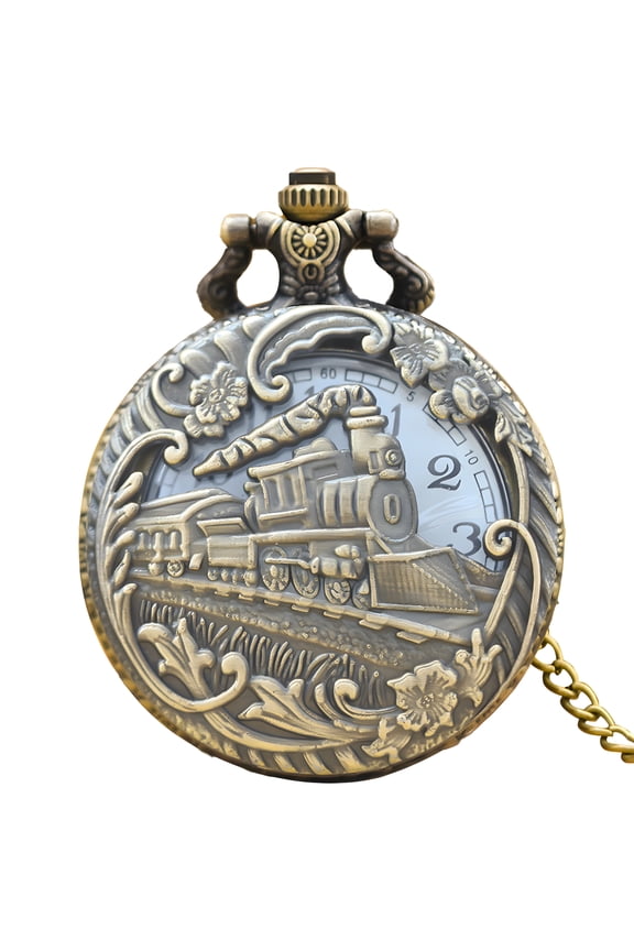 Mens Pocket Watch,Retro Locomotive Pocket Watch,Alloy Flip Pocket Watch with Chain,Watch Gifts for Dad,Bronze