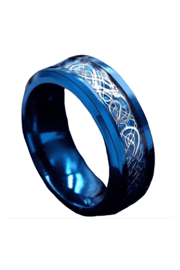 Mens Rings,Elegant Blue-Plated Silver Design Stainless Steel Rings,Symbolic Dragon Engraving Tungsten Rings for Women,Minimalist Stainless Steel Rings for Men,6