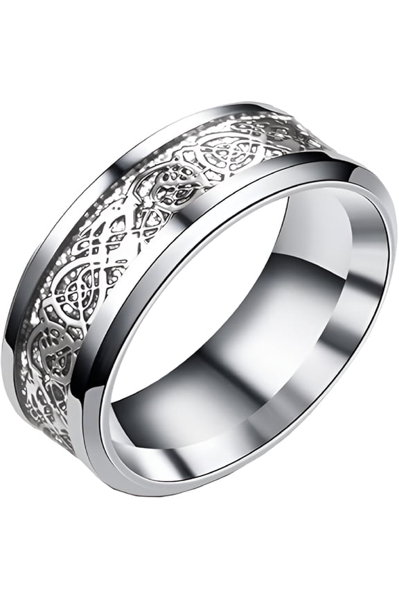 Mens Rings,Modern Silver Base Stainless Steel Rings,Personal Touch Dragon Engraved Tungsten Rings for Women,Stylish Stainless Steel Rings for Men,12