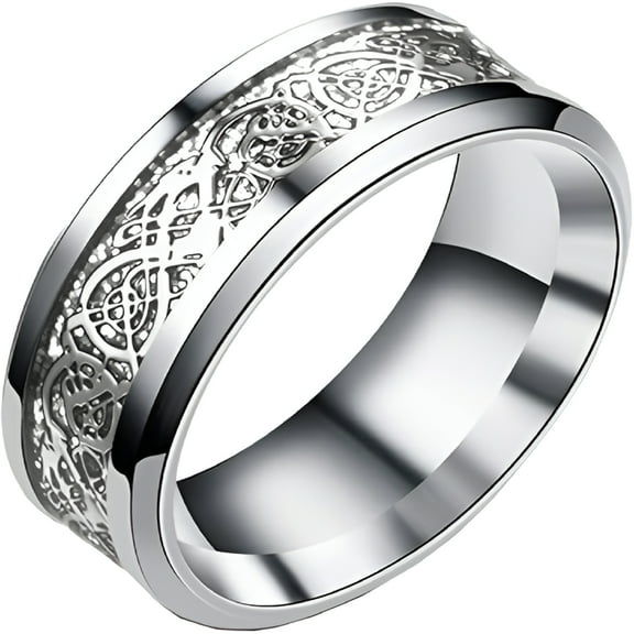 DESIGNICE Mens Rings,Modern Silver Base Stainless Steel Rings,Personal Touch Dragon Engraved Tungsten Rings for Women,Stylish Stainless Steel Rings for Men,12